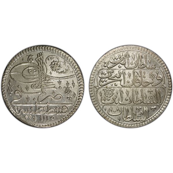 TURKEY: Ahmed III, 1703-1730, AR kurus, Kostantiniye, AH1115, PCGS MS65