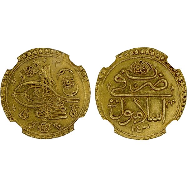 TURKEY: Mahmud I, 1730-1754, AV sultani (tek altin), Islambul, AH1143, NGC MS61