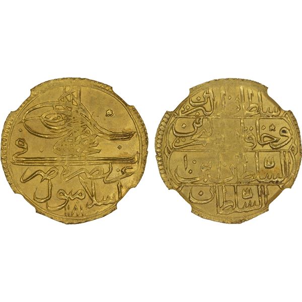 TURKEY: Abdul Hamid I, 1774-1789, AV zeri mahbub, Islambul, AH1187 year 10, NGC MS64