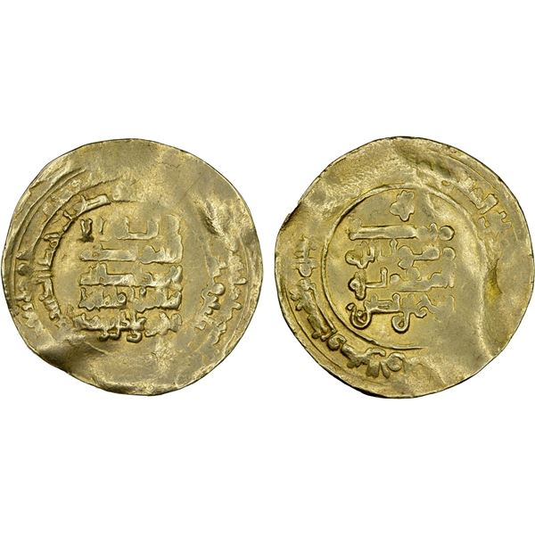 SAMANID: Nuh II, 943-954, AV dinar (4.29g), al-Muh(ammadiya), AH333 (likely), weak VF