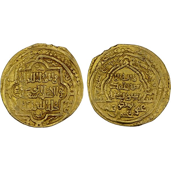 ILKHAN: Abu Sa'id, 1316-1335, AV dinar (8.42g), Shiraz, AH719, Choice VF