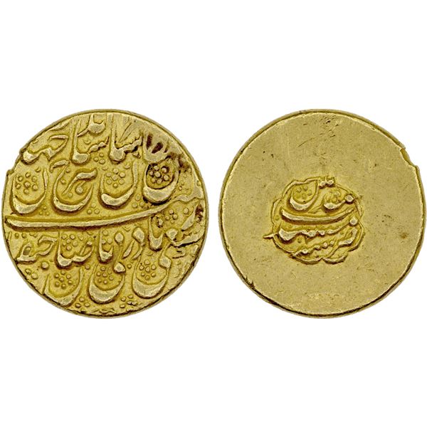 AFSHARID: Shahrukh, 3rd reign, 1755-1796, AV mohur (10.94g), Mashhad, ND, choice XF