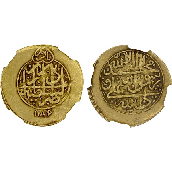 ZAND: Karim Khan, 1753-1779, AV 1/4 mohur (2.72g), Tabriz, AH1186, NGC AU55