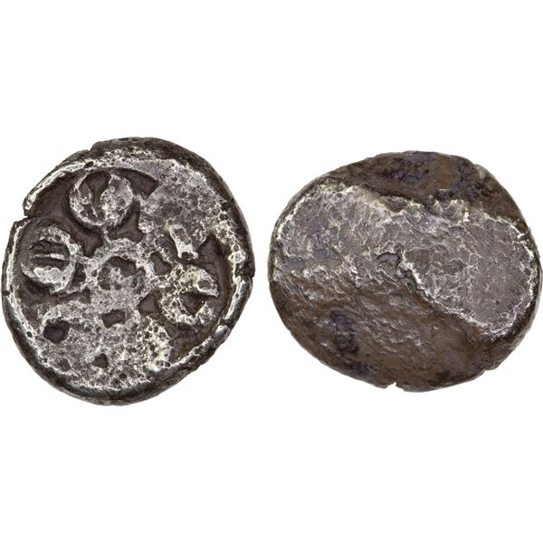 GANDHARA: Punchmarked, 5th century BC, AR plated 1/2 shatamana (4.95g), F-VF