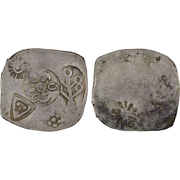 MAGADHA: Punchmarked, ca. 450-430 BC, AR heavy vimshatika (5.45g), XF