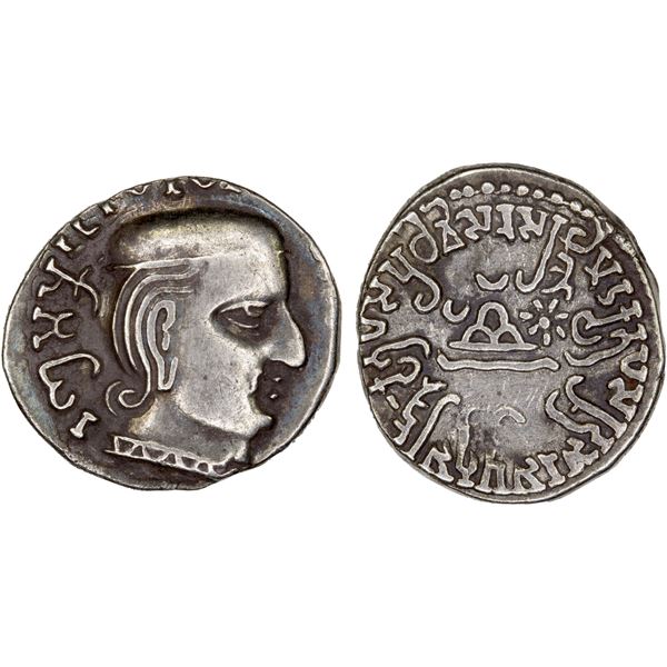 WESTERN KSHATRAPAS: Prthivisena b. Rudrasena I, 221-222, AR drachm (2.01g), SE144, XF