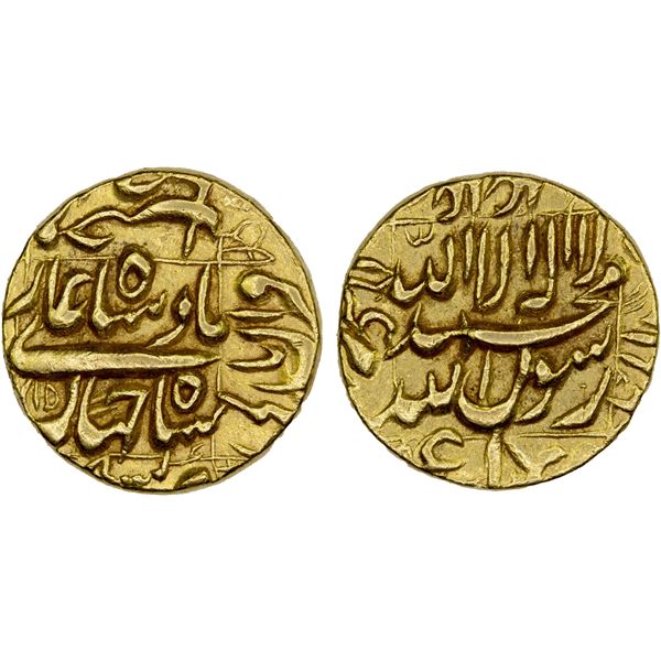MUGHAL: Shah Jahan I, 1628-1658, AV mohur (11.01g), Kashmir, year 15, XF