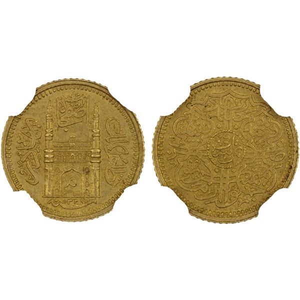 HYDERABAD: Mir Mahbub Ali Khan, 1869-1911, AV 1/8 ashrafi, Farkhanda Bunyad Hyderabad, AH1329 year 4