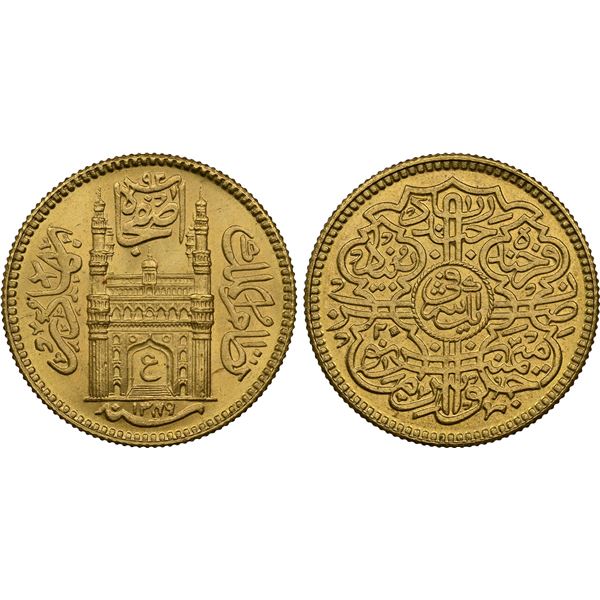 HYDERABAD: Mir Usman Ali Khan, 1911-1948, AV ashrafi, Farkhanda Bunyad, AH1349 year 20, NGC MS67