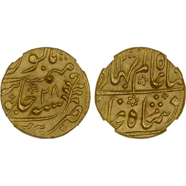 JAIPUR: Pratap Singh, 1778-1803, AV mohur, Sawai Jaipur, AH1200 year 28 (1786), NGC MS63