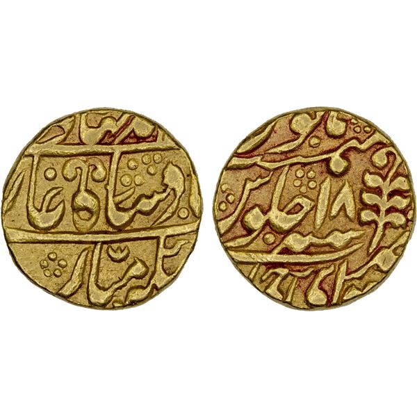 JAIPUR: AV mohur (10.85g), Sawai Jaipur, year 18, bold VF-XF