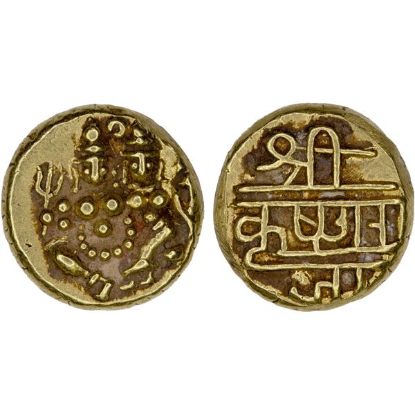 MYSORE: Krishna Raja Wodeyar, 1799-1868, AV pagoda (3.39g), NM, ND, XF