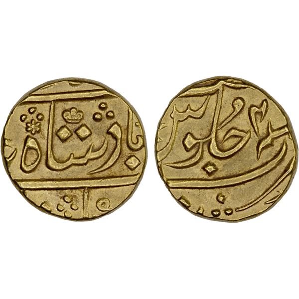 BOMBAY PRESIDENCY: AV mohur (11.64g), "Surat", year 4(6) (frozen), choice XF-AU