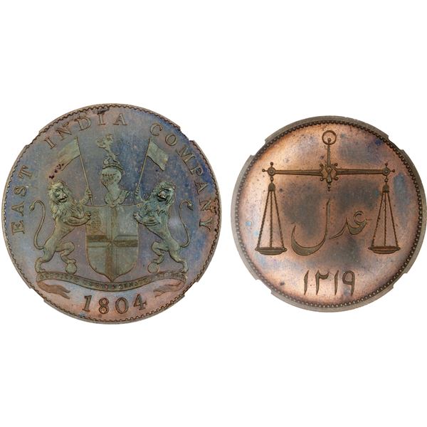 BOMBAY PRESIDENCY: AE 2 pice, 1804/AH1219, NGC Proof 64 BN CAMEO