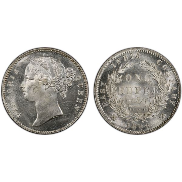 BRITISH INDIA: Victoria, Queen, 1837-1876, AR rupee, 1840b&c, PCGS MS64
