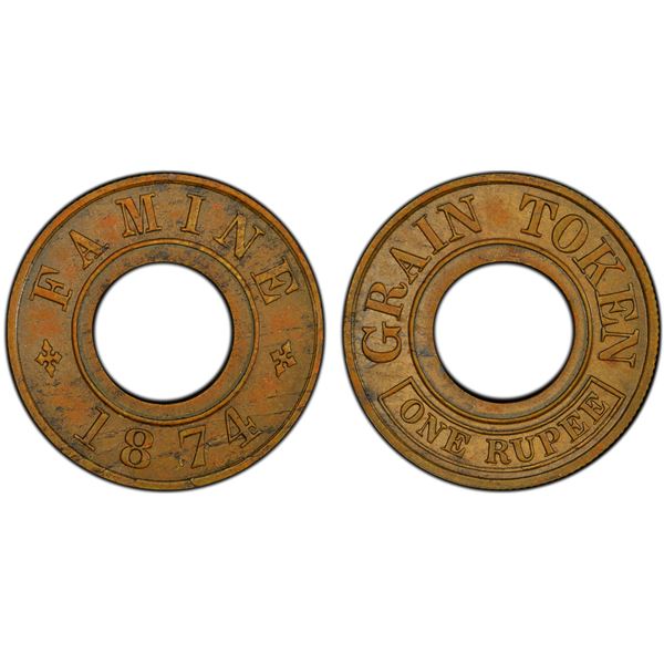 BRITISH INDIA: AE rupee token, 1874, PCGS MS63