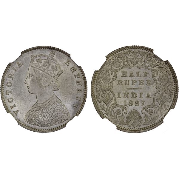BRITISH INDIA: Victoria, Empress, 1876-1901, AR 1/2 rupee, 1887-C, NGC MS63