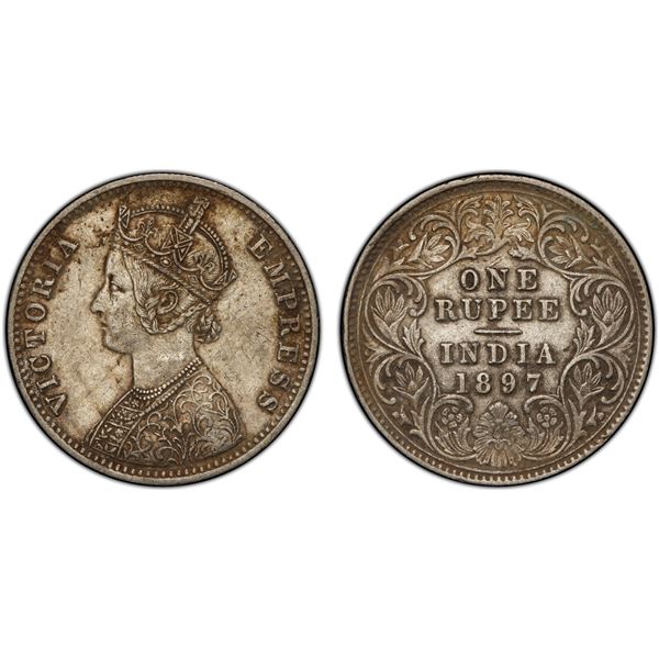 BRITISH INDIA: Victoria, Empress, 1876-1901, AR rupee, 1897-C, PCGS AU50