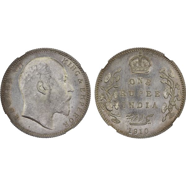 BRITISH INDIA: Edward VII, 1901-1910, AR rupee, 1910-B, NGC MS63 +