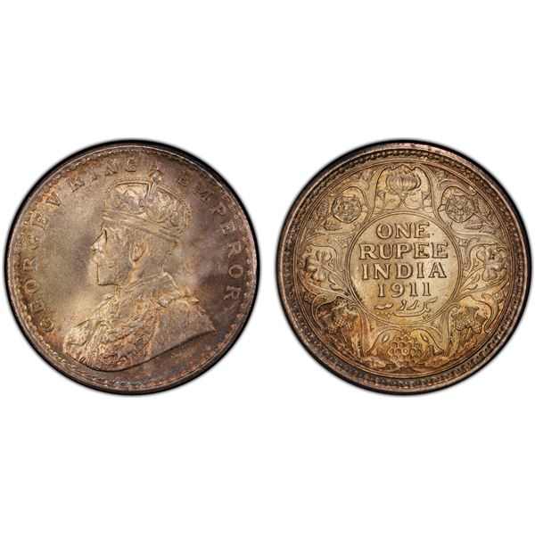 BRITISH INDIA: George V, 1910-1936, AR rupee, 1911(c), PCGS MS65