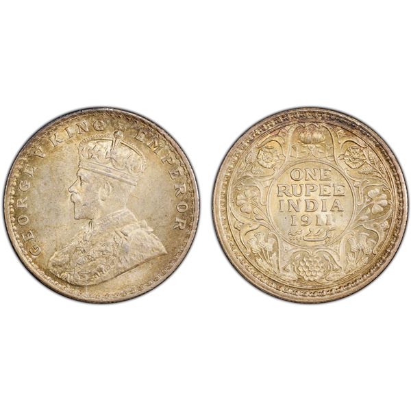 BRITISH INDIA: George V, 1910-1936, AR rupee, 1911, PCGS MS64
