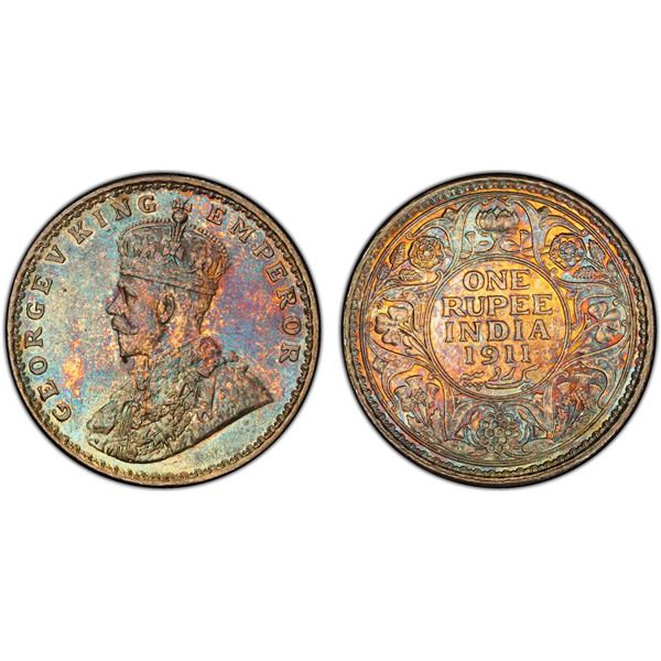 BRITISH INDIA: George V, 1910-1936, AR rupee, 1911(b), PCGS MS63