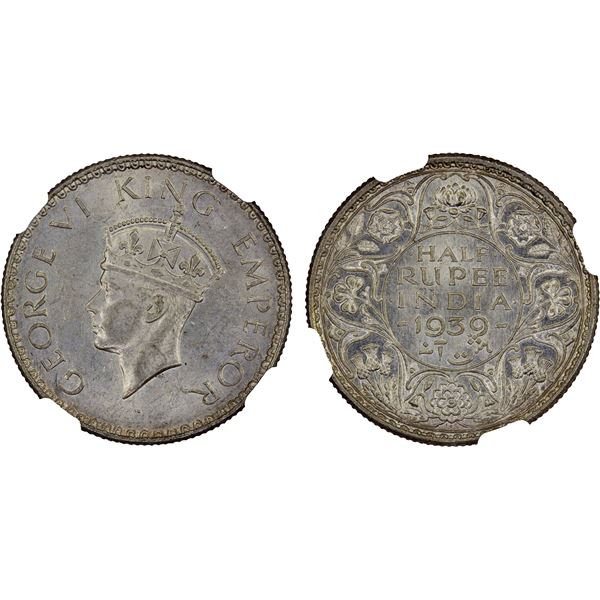 BRITISH INDIA: George VI, 1936-1947, AR 1/2 rupee, 1939(b), NGC MS62