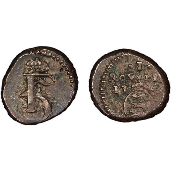 DANISH INDIA: Frederik V, 1746-1766, AR royalin, Tranquebar, 1756, PCGS AU53