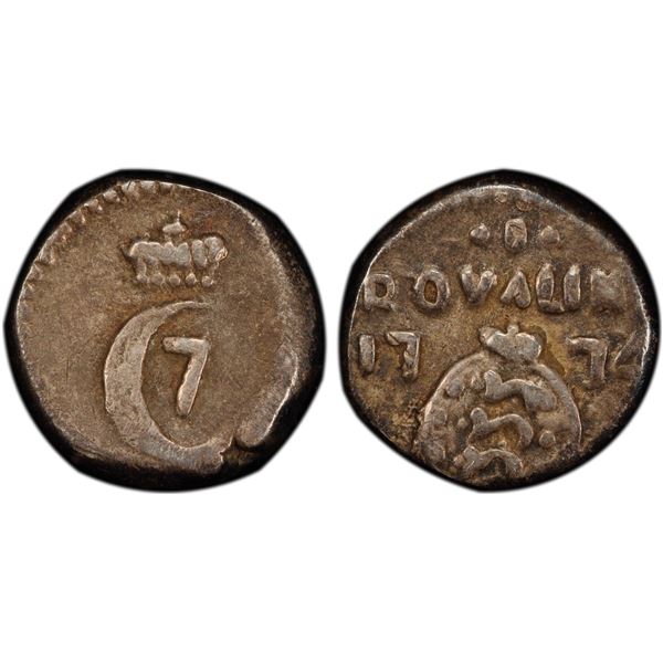 DANISH INDIA: Christian VII, 1766-1808, AR royalin, Tranquebar, 1774, PCGS EF40