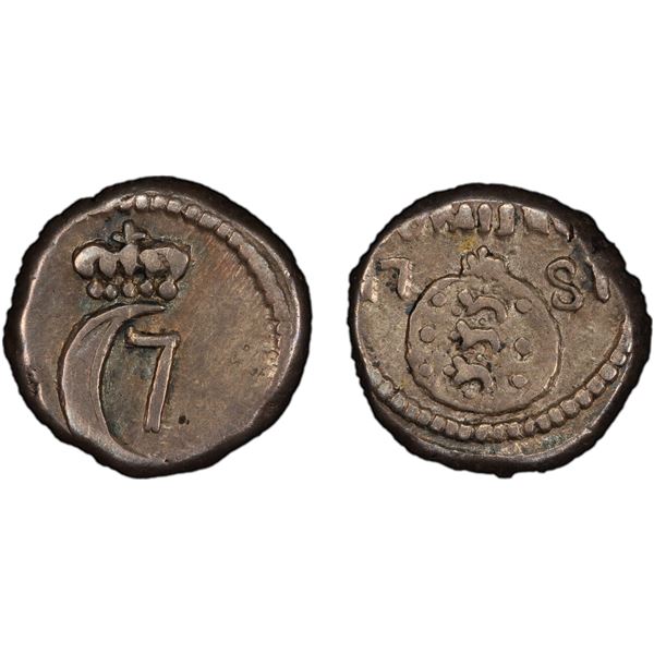 DANISH INDIA: Christian VII, 1766-1808, AR 2 royaliner, Tranquebar, 1781, PCGS EF45