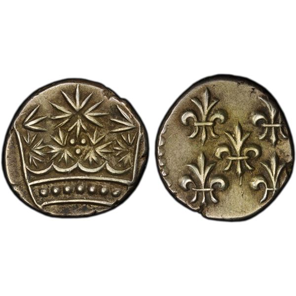 FRENCH INDIA: AR 2 fanon (2.98g), Pondichery, ND (1720-1837), PCGS AU58