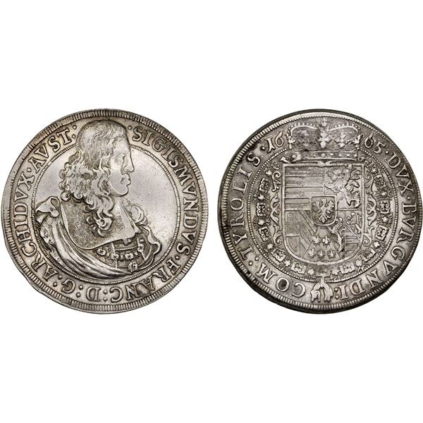 AUSTRIA: Sigismund Franz, as Archduke, 1662-1665, AR thaler (28.19g), Hall, 1665, VF