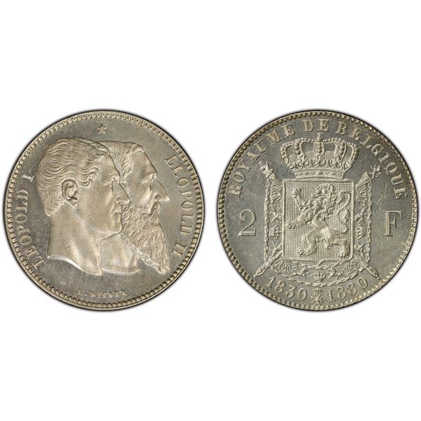BELGIUM: Leopold II, 1865-1909, AR 2 francs, 1880, PCGS MS65