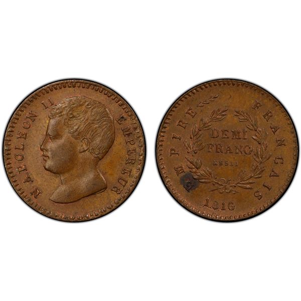 FRANCE: Napoleon II, 1811-1832, AE pattern 1/2 franc, 1816, PCGS Specimen 63 BN