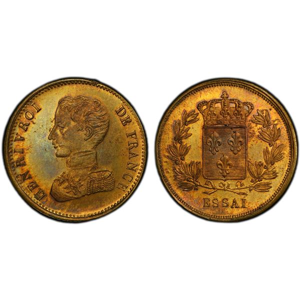 FRANCE: Henri V, Pretender, 1830-1883, AE 2 francs, ND (1830), PCGS Specimen 64