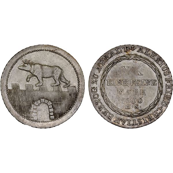 ANHALT-BERNBURG: Alexis Friedrich Christian, 1803-1834, AR 1/2 thaler, 1806-HS, AU