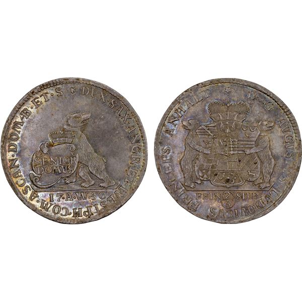 ANHALT-CÖTHEN: August Ludwig, 1728-1755, AR 2/3 thaler, 1750, AU