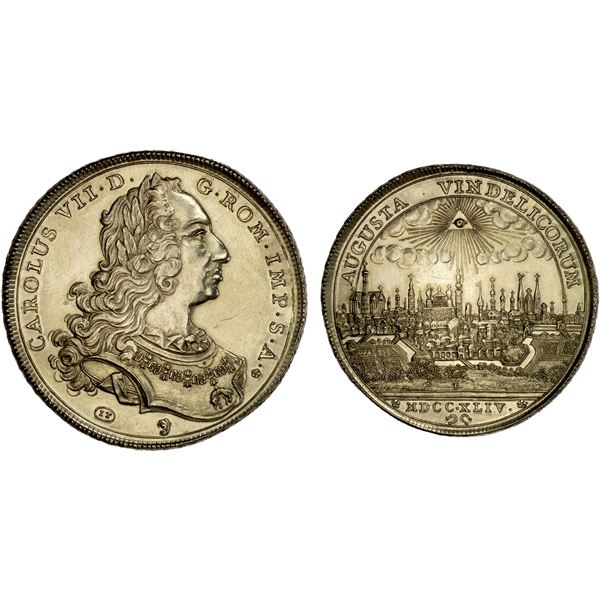 AUGSBURG: Karl VII, 1742-1745, AR thaler (29.28g), 1744, Unc