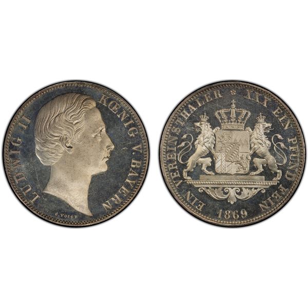 BAVARIA: Ludwig II, 1864-1886, AR vereinsthaler, 1869, PCGS Proof 65 DCAM