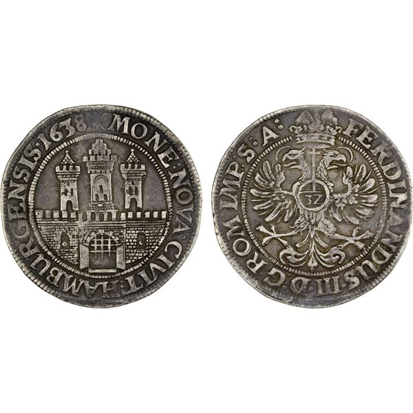 HAMBURG: Free Hanseatic City, AR thaler (28.71g), 1638, About VF