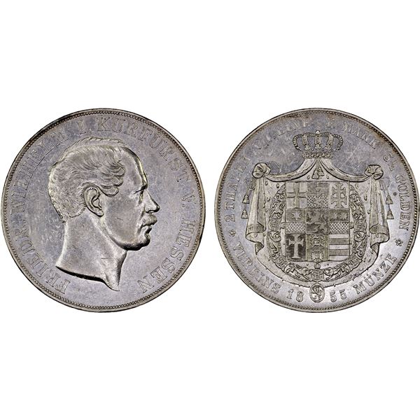HESSE-CASSEL: Friedrich Wilhelm I, 1847-1866, AR 2 thaler, 1855, XF