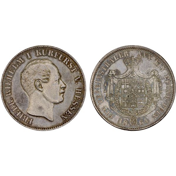 HESSE-CASSEL: Friedrich Wilhelm I, 1847-1866, AR thaler, 1864, AU