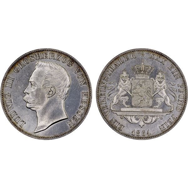 HESSE-DARMSTADT: Ludwig III, 1848-1877, AR thaler, 1864, Unc
