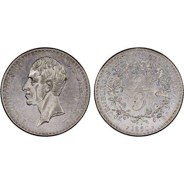 LAUENBURG: Friedrich VI, 1808-1839, AR 2/3 thaler, 1830, XF