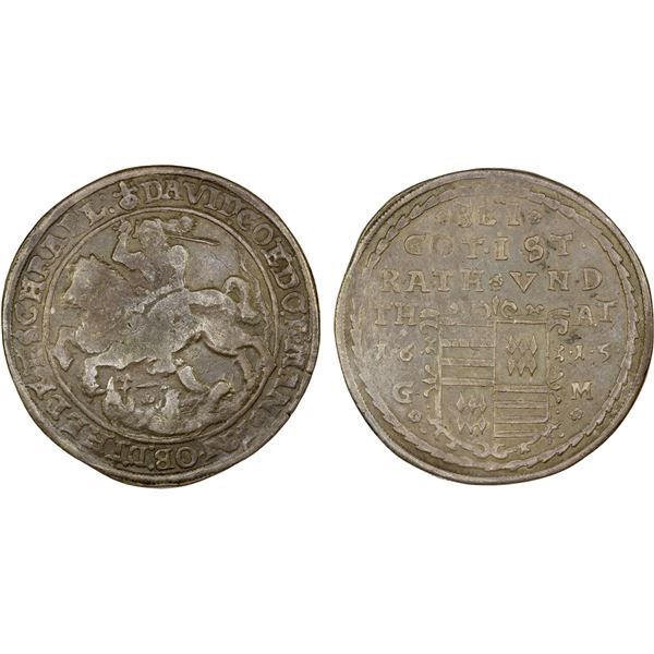 MANSFELD-HINTERORT: David, 1593-1628, AR thaler (28.61g), 1615, VF