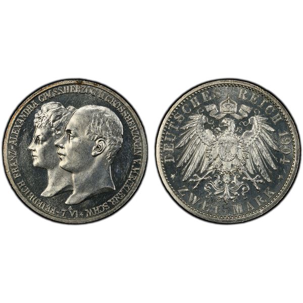 MECKLENBURG-SCHWERIN: Friedrich Franz IV, 1897-1918, AR 2 mark, 1904-A, PCGS Proof 64