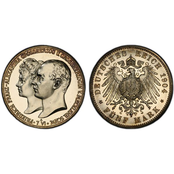 MECKLENBURG-SCHWERIN: Friedrich Franz IV, 1897-1918, AR 5 mark, 1904-A, PCGS Proof 64