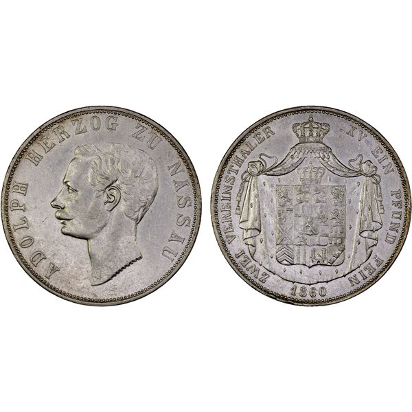 NASSAU: Adolph, 1839-1866, AR 2 thaler, 1860, XF