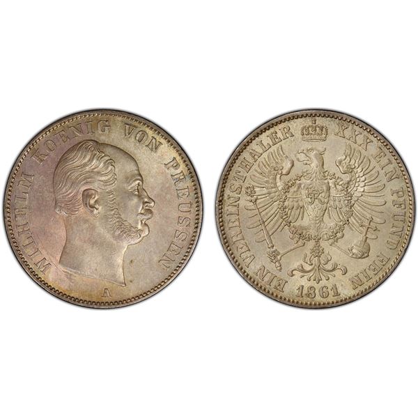 PRUSSIA: Wilhelm I, 1861-1888, AR thaler, 1861-A, PCGS MS64