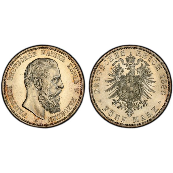 PRUSSIA: Friedrich III, 1888, AR 5 mark, 1888-A, PCGS MS64